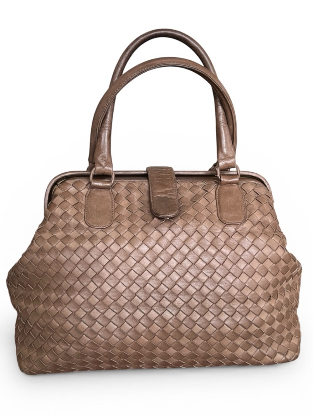 Morris Moskowitz Vintage Intrecciato Woven Leather Doctor Satchel Taupe Brown